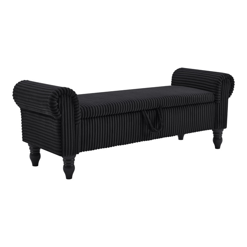  Banc de rangement en velours côtelé de 55 po de largeur avec banc rembourré pour grand lit, Noir