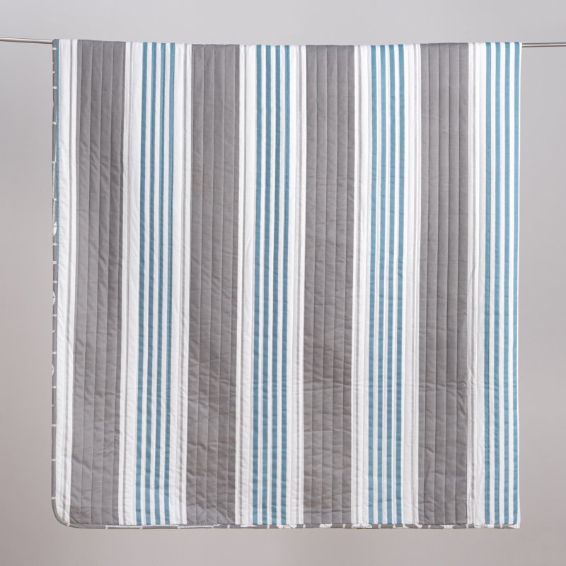 Twin Blue and Gray Reversible Microfiber Quilt Set