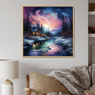 Aurore boréale, paysage d'hiver