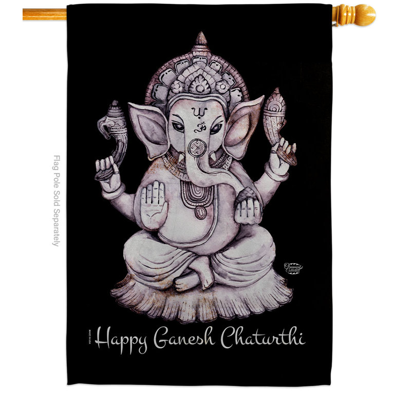Drapeau de jardin en polyester Ganesh Chaturthi, H 40 po x l 28 po