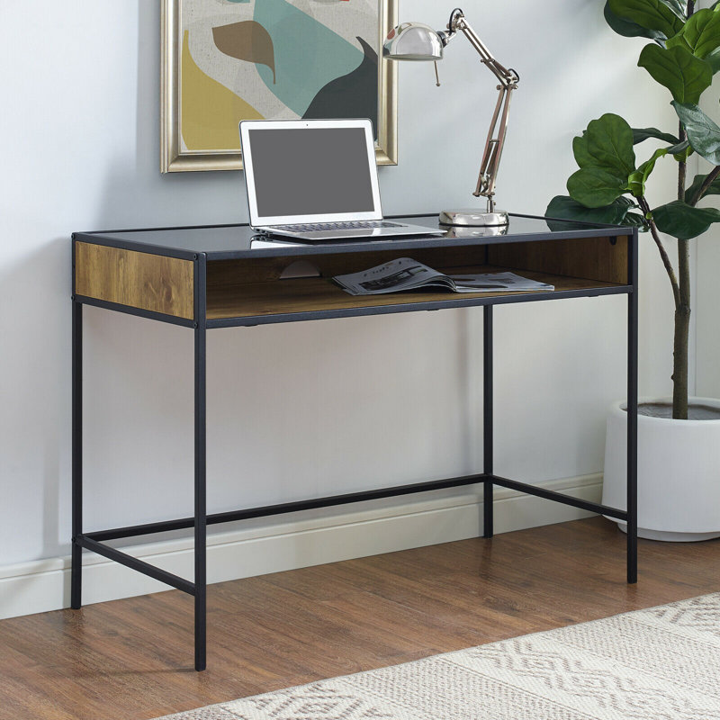 East Palo Alto Glass Top Writing Desk, Reclaimed Barnwood
