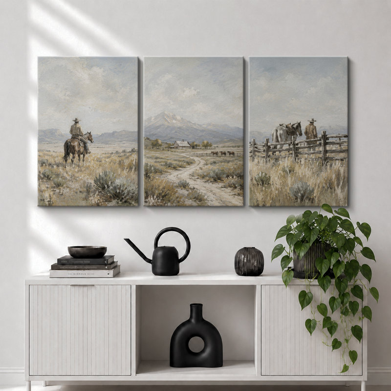 Western Cowboy Mountain, Wrapped Canvas, 36" H x 72" W x 1.5" D