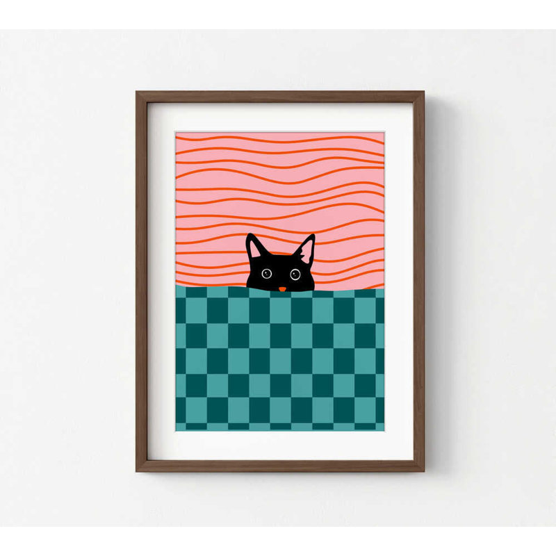Art mural chat noir: Peeking Design - plusieurs tailles et cadres