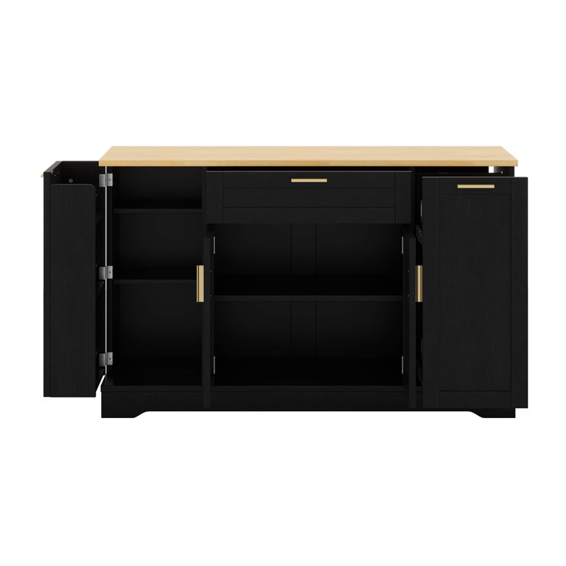 Modern Storage Sideboard With Door W/Storage Rack, Kitchen Island With Adjustable Shelves, 3-Tier Pull-Out Rack And Drawer