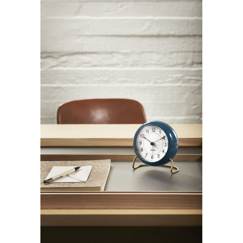 Station Analog Electric Tabletop Clock with Alarm, White/Teal/Gold