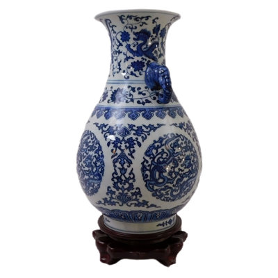  Vase Dragon de Jingdezhen à poignée d'éléphant de Chine H 13 po