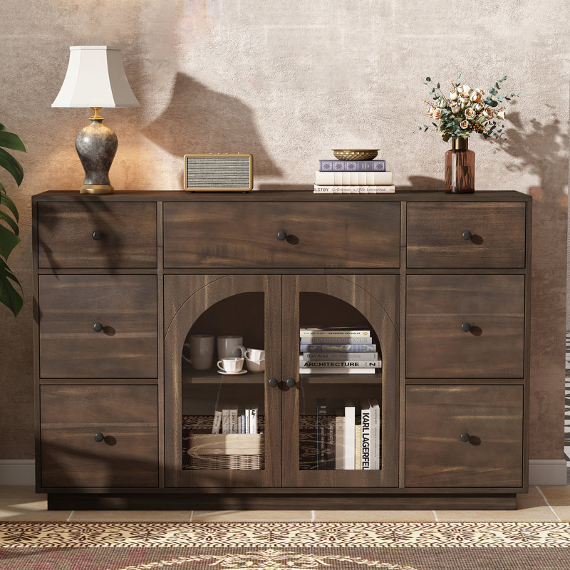 55'' Wide 7 - Drawer Filing Credenza, Dark Brown