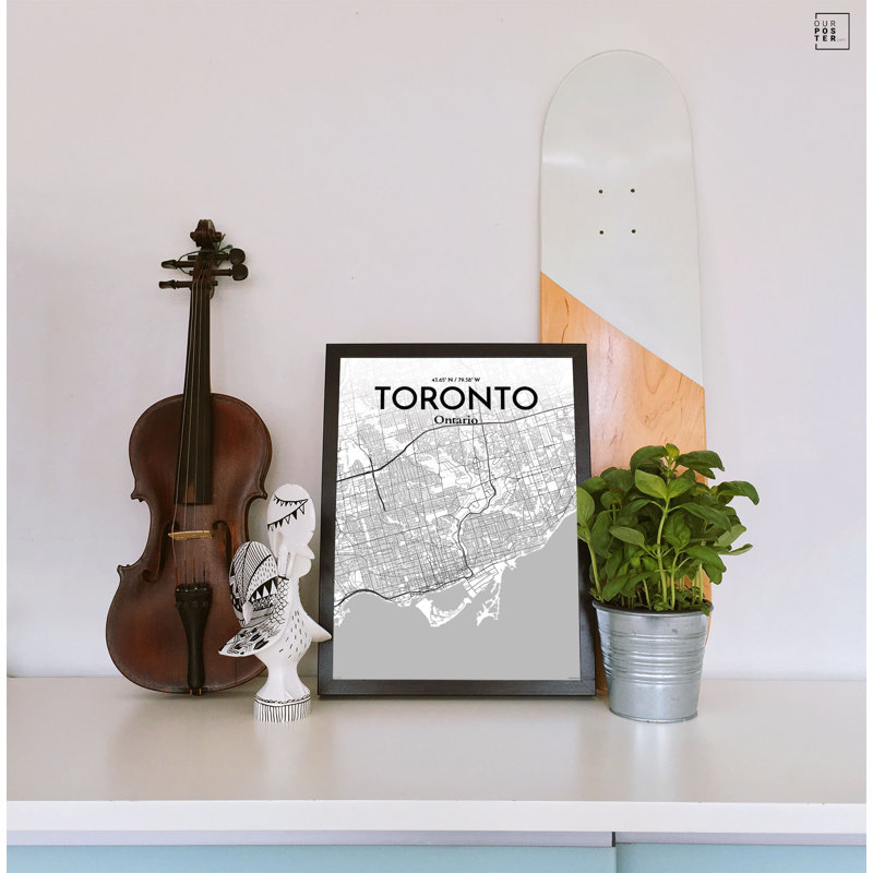 « toronto city map », reproduction d’impression sur affiche en tons, H 24 po x l 18 po