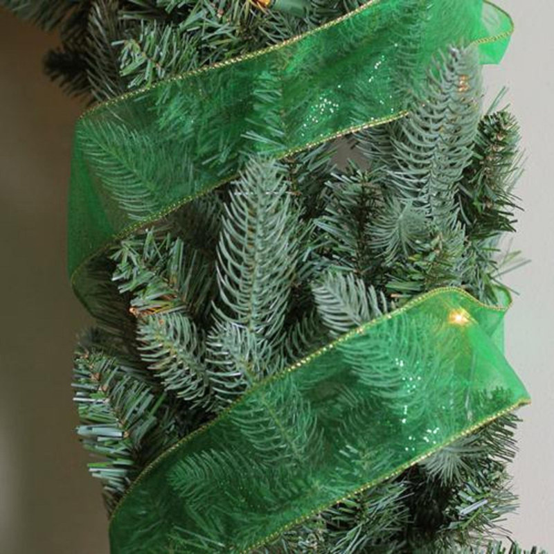 Ruban d'artisanat de Noël vert scintillant et doré avec fils 2,5 po x 10 po