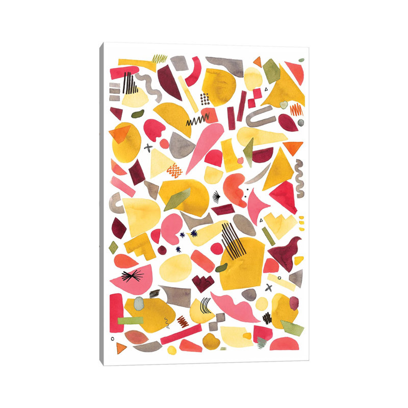 Geometric Pieces Red Yellow by Ninola Design - Wrapped Canvas Painting, 20.32 cm H x 30.48 cm W