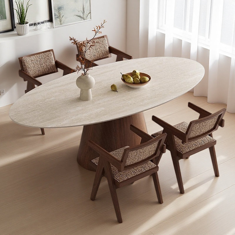 Table de salle à manger ovale de luxe French Light, Brun noyer
