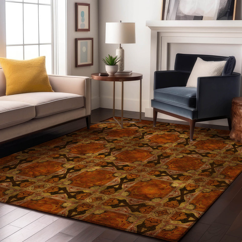 Premium Machine Washable Cerrito AMF564 Paprika Rug, Rectangle 3' x 5'
