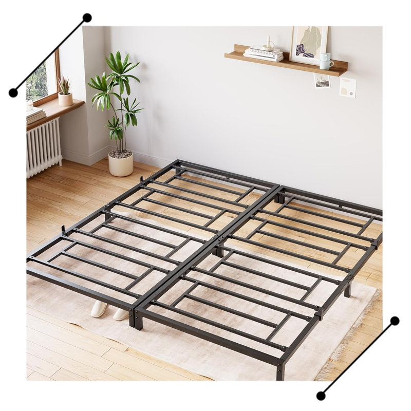 Cadre de lit sans sommier, cadre de lit plateforme en métal robuste, noir, Lit double, 12"