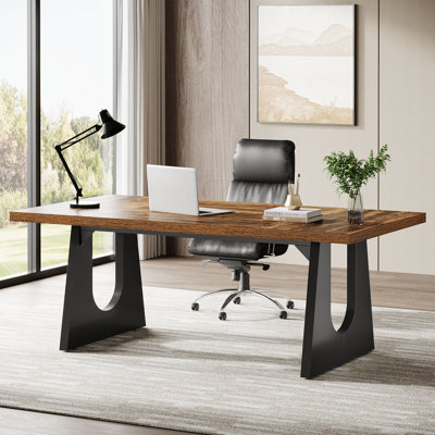 70.86-Inch Wood Executive Desk, Large Computer Office Desk With Thickened Tabletop And Wood Base For Home Office