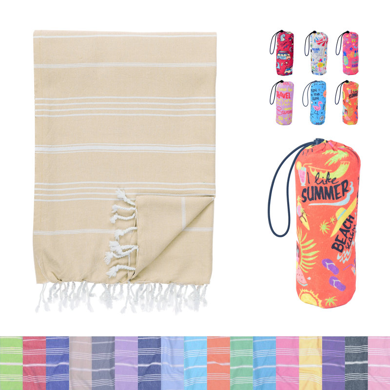 Beige Oversized Turkish Cotton Beach Towel, Beige