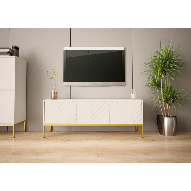Ankrom Unfinished TV Stand for TVs up to 65", White/Gold