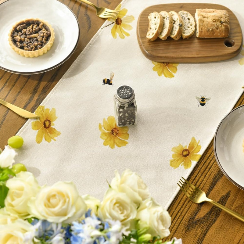 Chemin de table Daisy & Bee - jaune - été / Pâques / automne, motif floral, cuisine et salle à manger, Jaune