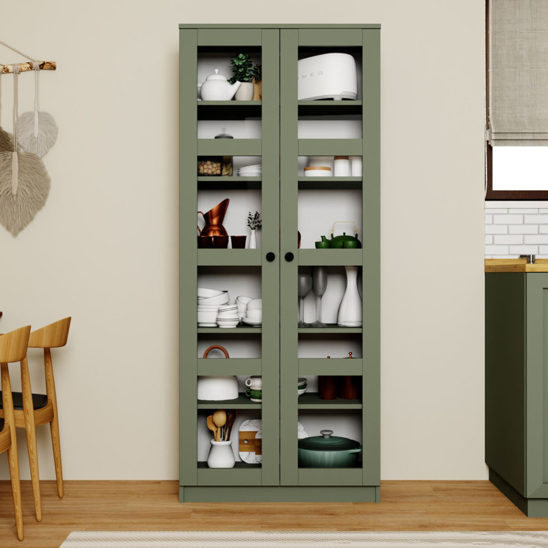 Multi-Purpose Cabinet with Adjustable Shelves, Modern Solid Green Design, 31.5 x 74.8 x 14.6 inches | 100% Melamine Coated Particle Board, Perfect for Home Storage & Organization | Wall-Mountable with Numerous Shelves