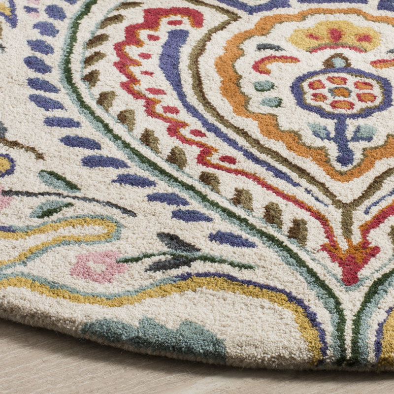 Rudra Hand Tufted Wool Floral Rug, Round 7'