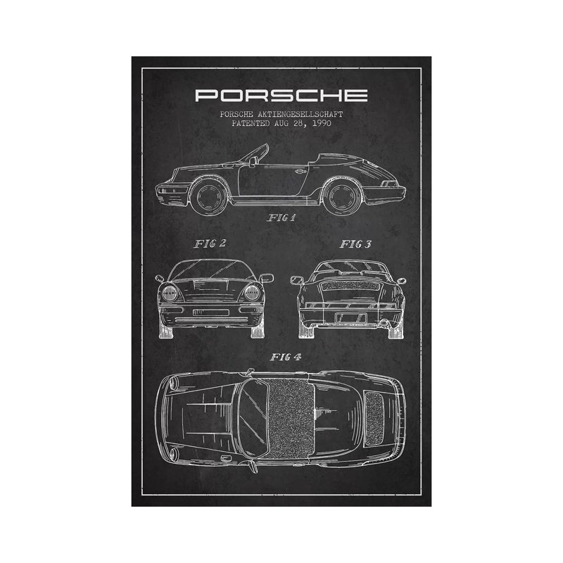 Porsche Corporation Porsche Patent Sketch (Charcoal) by Aged Pixel - Wrapped Canvas Print, 66.04 cm H x 45.72 cm W