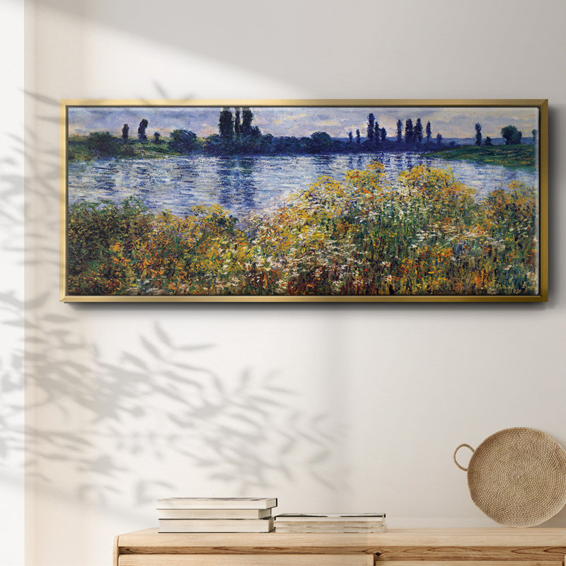 Les bords de seine à Vétheuil par Monet - Toile encadrée, H 24 po x l 60 po