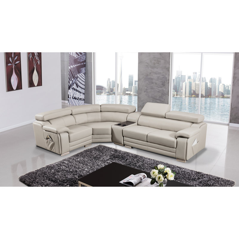 Canapé modulaire en cuir véritable de 126 po Backsten, Face à la gauche, Cuir véritable noir