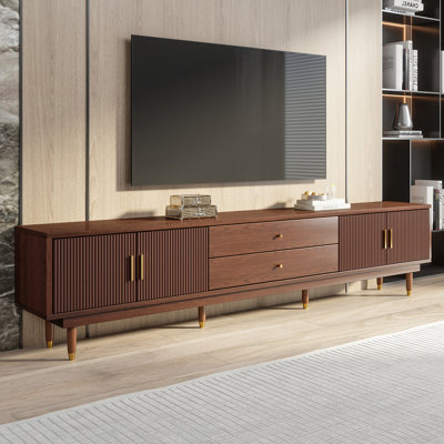 Meuble télé Mid-Century moderne pour téléviseur de 60 po et plus, console en noyer avec 2 armoires de rangement et 2 tiroirs, meuble audio-vidéo