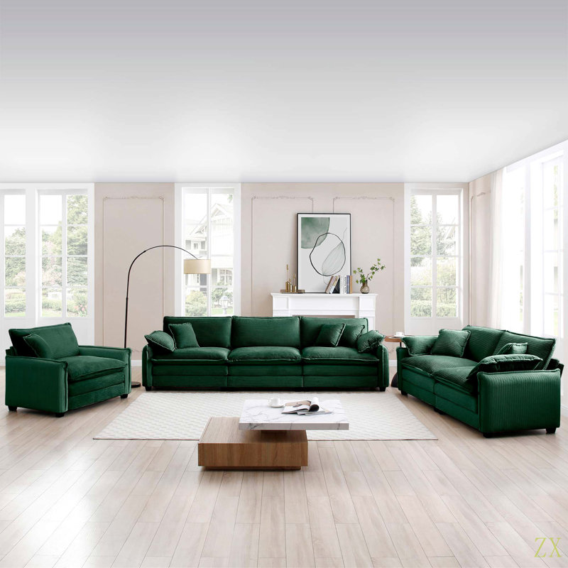 Canapé modulaire surdimensionné confortable 3 pièces, un canapé simple, un canapé 2 places et un canapé 3 places, canapé à assise profonde en velours côtelé