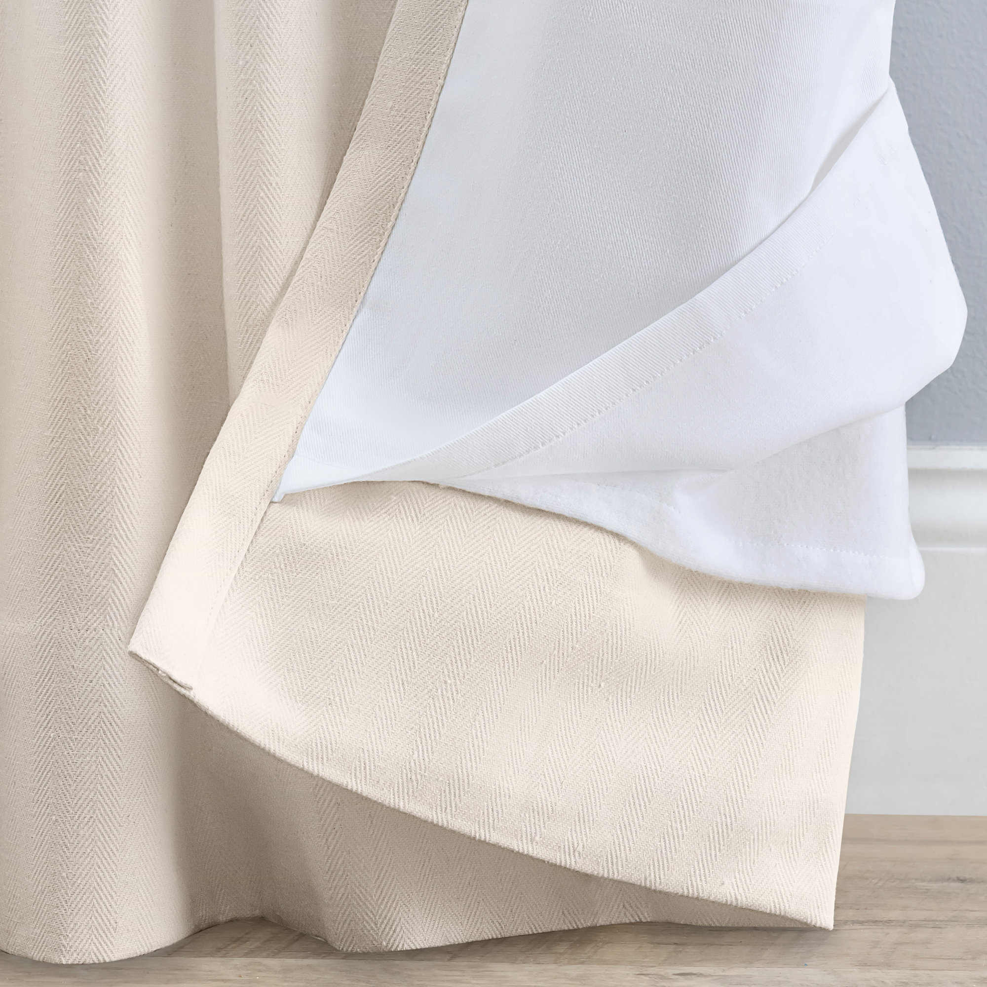 LeeRoy 100% Sustainable Cotton Blend Chevron Texture Room Darkening Thermal Triple-Lined Rod Pocket Panel, Ivory
