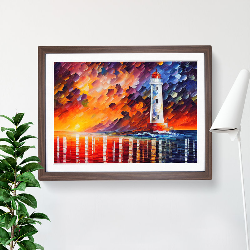 Colourful Lighthouse Vol.3 - Painting, Walnut Framed, 25cm H x 34cm W x 2cm D