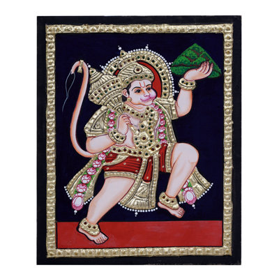 Lord Hanuman transportant Sanjeevani | Couleurs traditionnelles avec or 24 carats