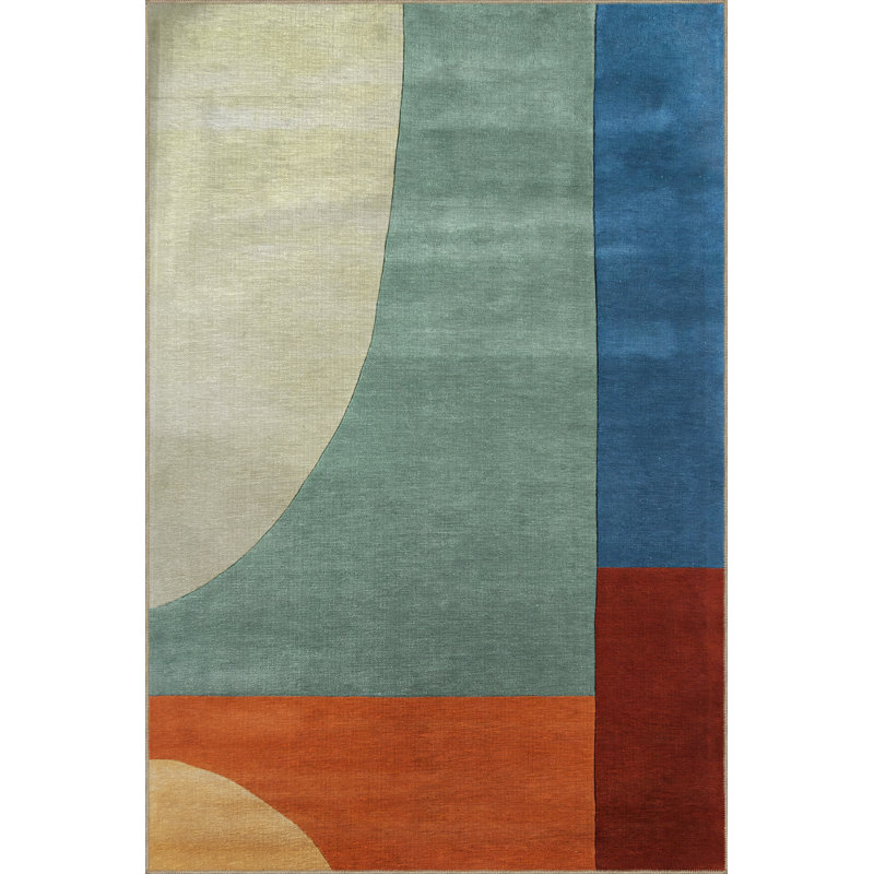 Tapis décoratif multicolore à motif géométrique abstrait à motif géométrique, Rectangle 4 pi 11,06 po x 7 pi 6,55 po