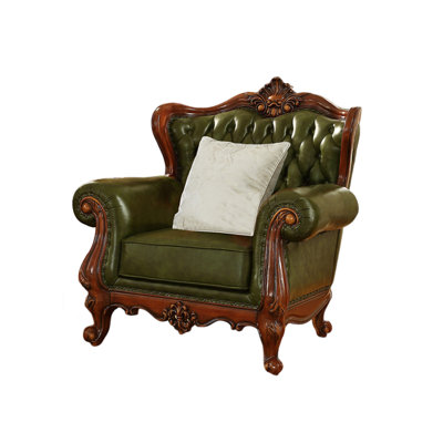 European-style Living Room Carved Chair. Leather Armchair