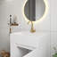 Meuble-lavabo blanc en panneau de fibres à densité moyenne de 20 po avec lavabo en céramique, porte à motif de losanges, poignée dorée et tablettes de rangement latérales avec barre à serviettes-406380546