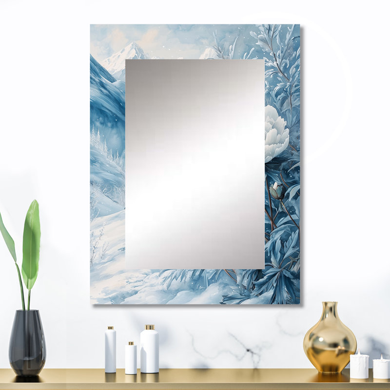 Neige pivoines dans le paysage d'hiver III - grand miroir de pivoines, décor de miroir mural traditionnel, 32 po x 24 po