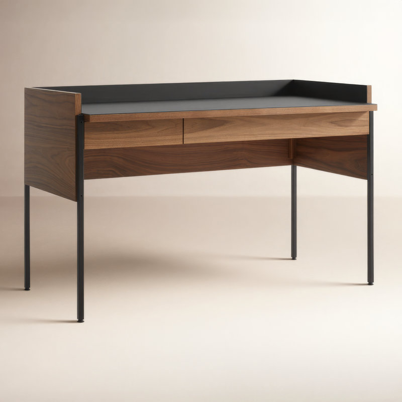 Tabloid Solid Wood Writing Desk, Oblivion/Walnut
