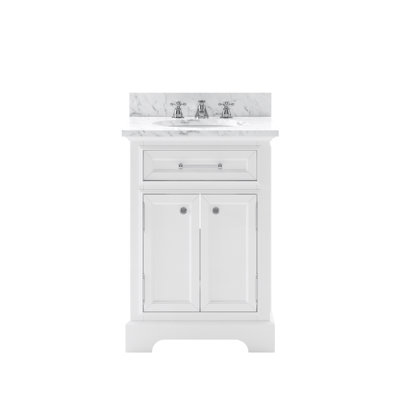Meuble-lavabo de comptoir en marbre blanc Carrara de 24 po avec robinet Derby