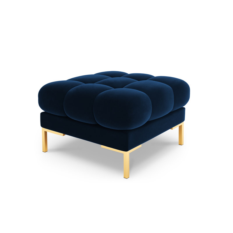 Adoraim 60cm Wide Tufted Round Solid Colour Footstool Ottoman, Royal Blue, Gold