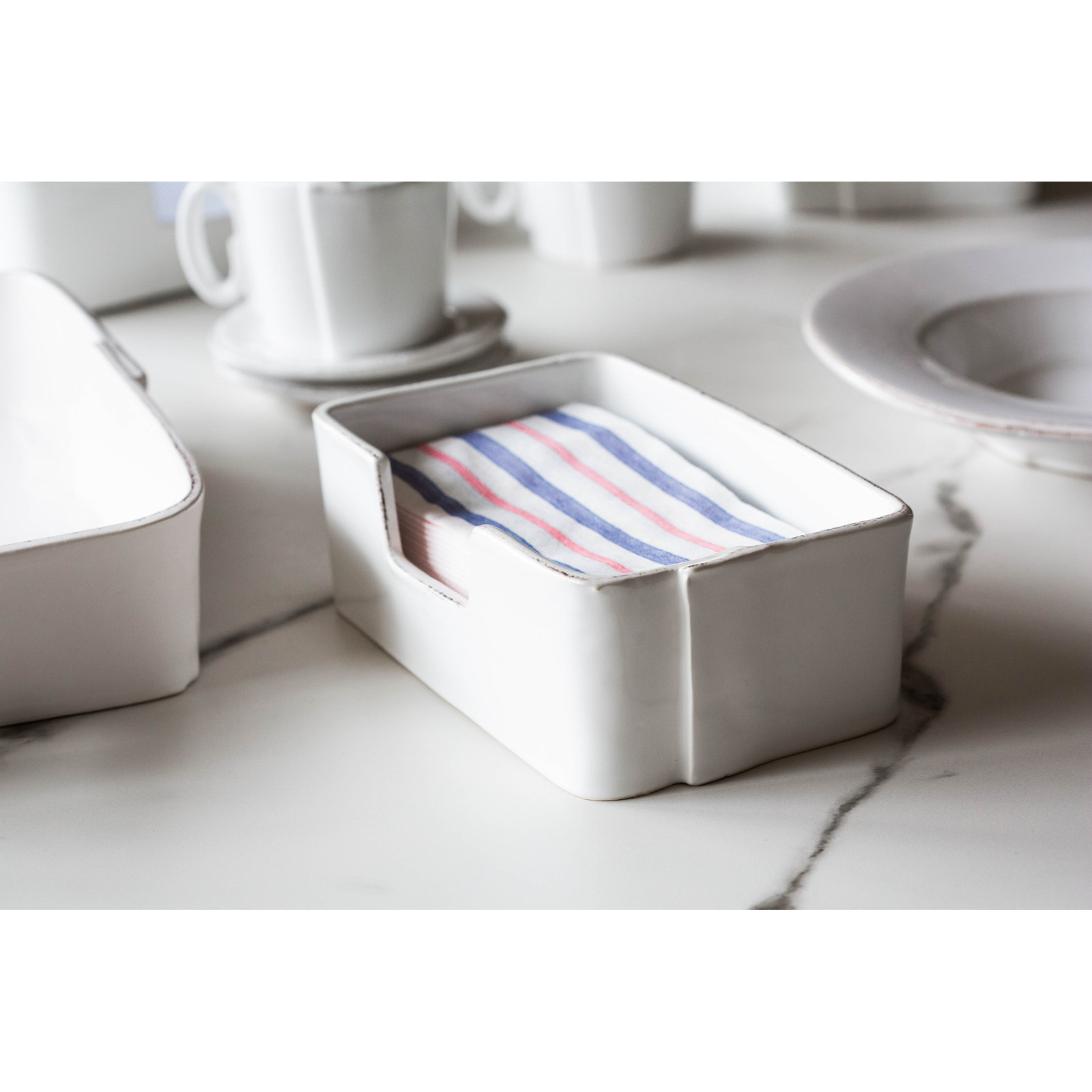 Lastra White Napkin Holder, 3.25" H x 8.25" W x 5.25" D
