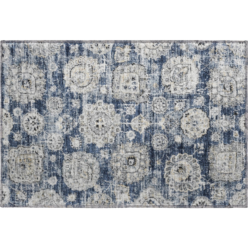 Tapis bleu marine Cerrito lavable à la machine de qualité supérieure, Rectangle 1 pi 8 po x 2 pi 6 po