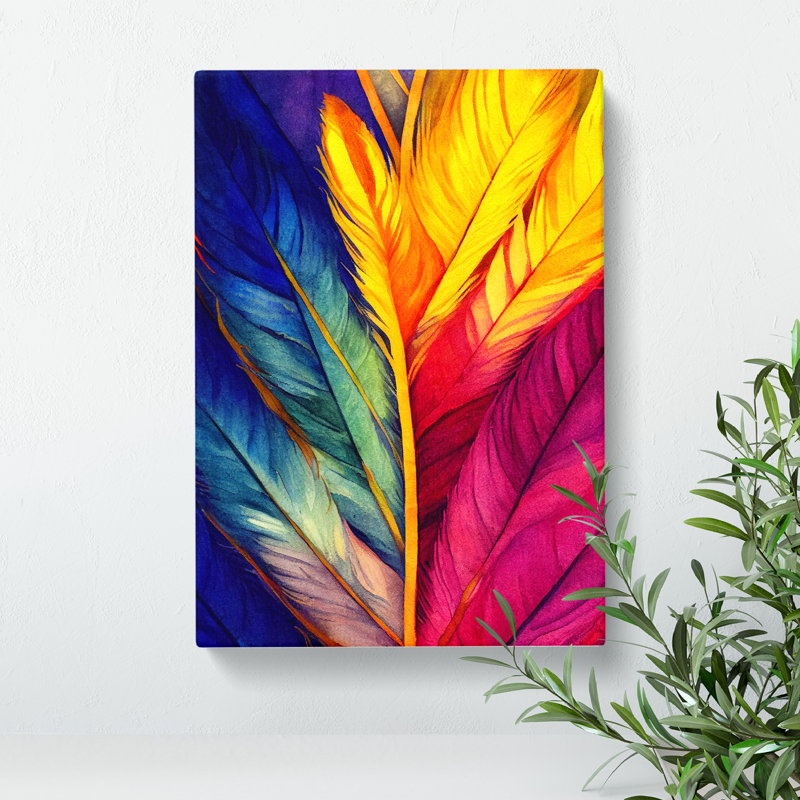 Feathers In Technicolour No.3 - Wrapped Canvas, 50cm H x 35cm W x 3cm D