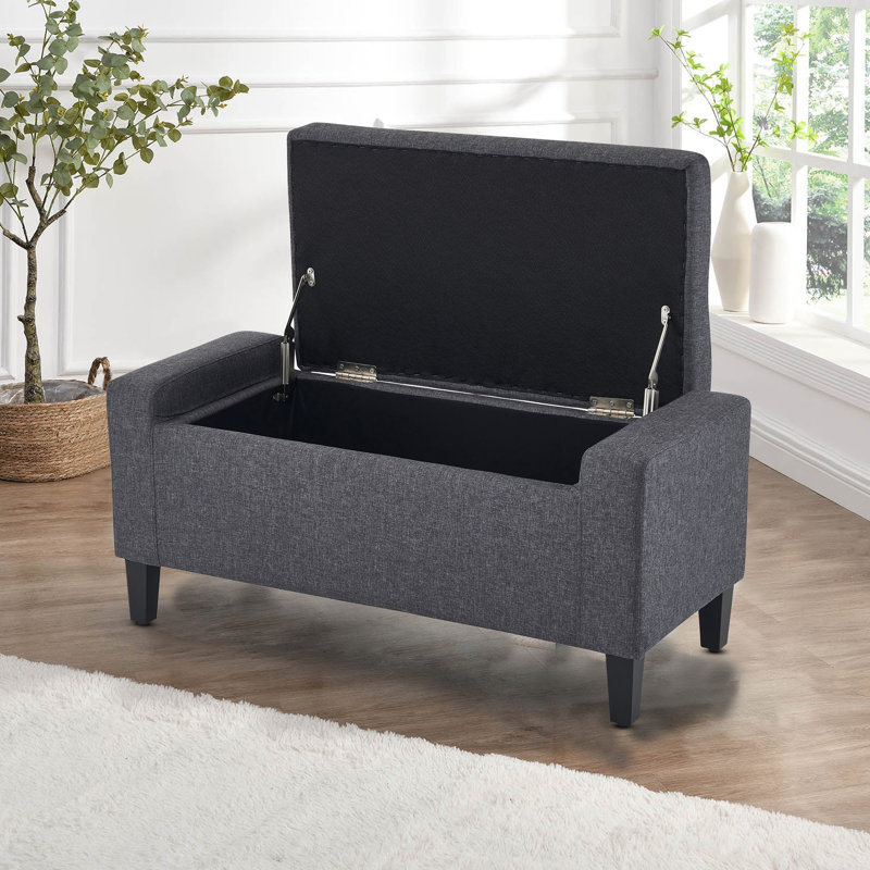Luxury Crushed Velvet Ottoman Stool, Linen, Charcoal