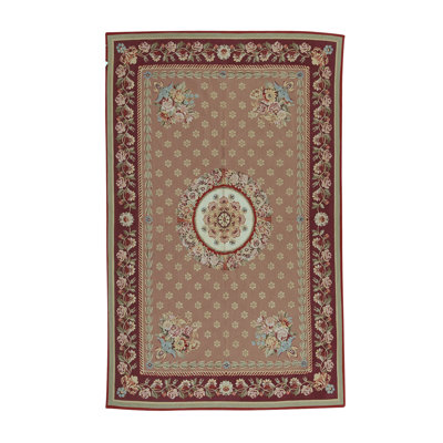Aubusson Wool Oriental Area Rug in Rose/Wine