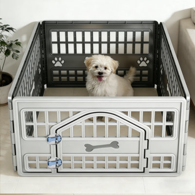 23.83"H 4 Panel Foldable Outdoor Indoor Pet Playpen With Door(Gray)