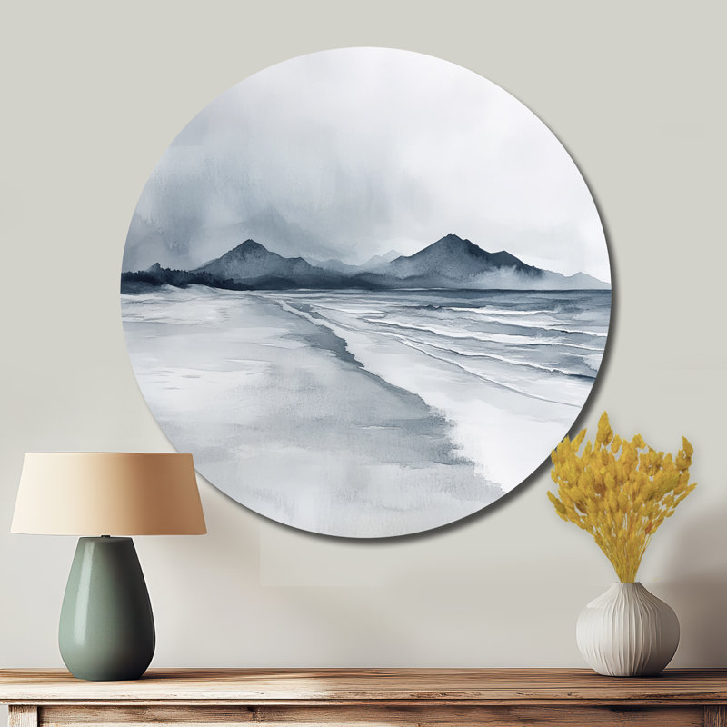 «Ocean Shore Line In Mexico - Coastal Beach», art mural rond en métal, L 36 po x H 36 po