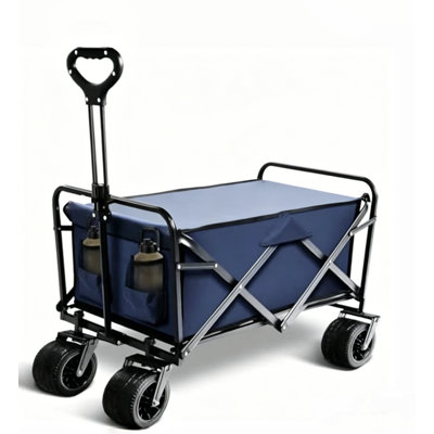 Chariot pliable robuste d'une capacité de 350 lb, chariot utilitaire portatif pliant pour camping en plein air, chariots à roulettes réglables, chariot de sport tout terrain avec de grandes roues 