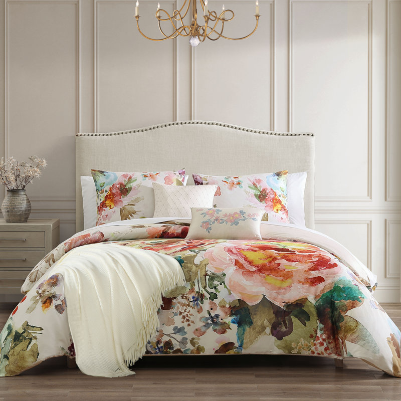 Ensemble d'édredon réversible 100% satin de coton 5 pièces Bebejan, Édredon grand + 2 taies décoratives standard + 2
