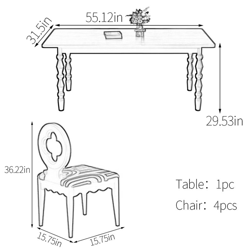 Ensemble de table de salle à manger Vintage, Tanné, H 29,53 po x L 55,12 po x l 31,5 po