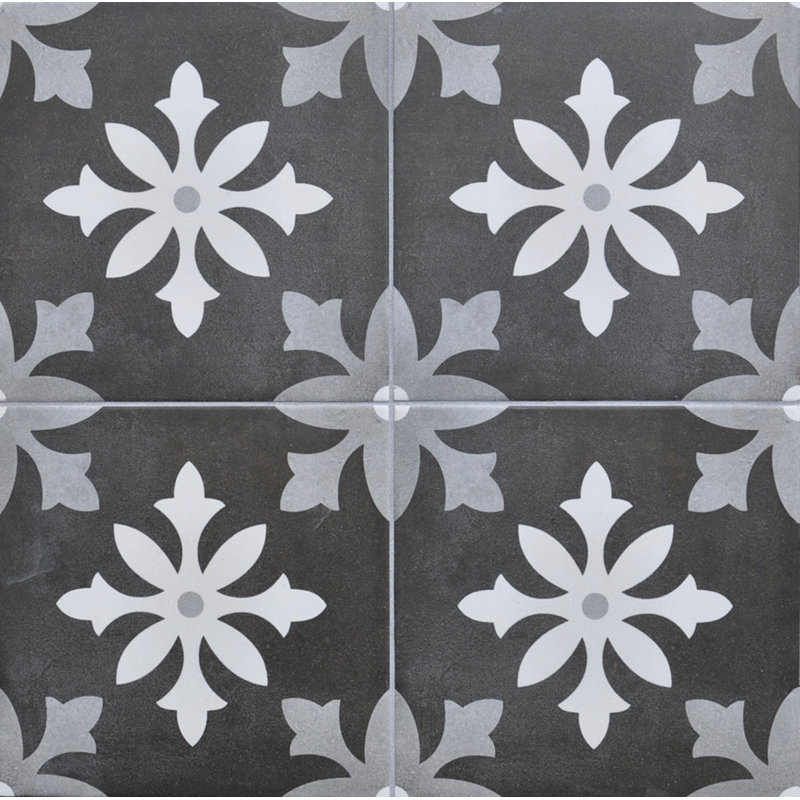 Museum Getty 9" x 9" Porcelain Spanish / Moroccan Wall & Floor Tile, Black