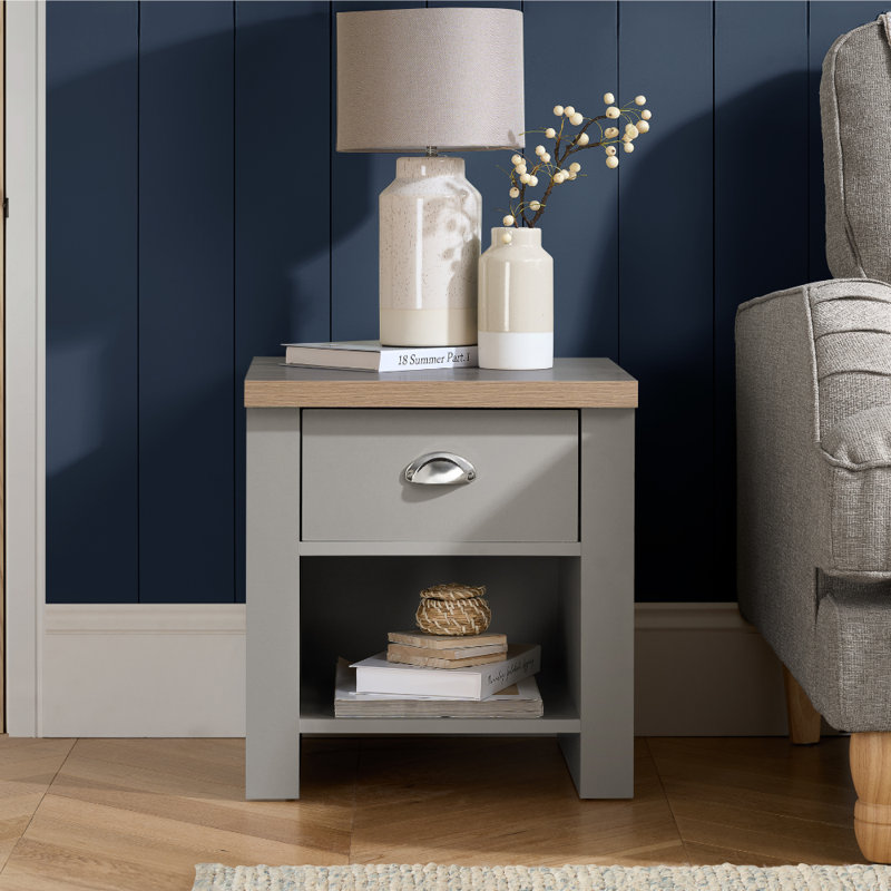 Highgate Side Table with Storage, Grey/Oak